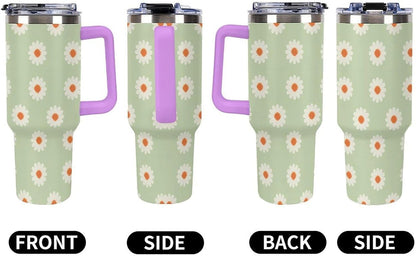 Leakproof Tumbler Vacuum Sealed Car Holder Friendly For Travel Simple Minimalist White Poppy Flower Pattern Coffee Mug Light Rose Red-style-27 - Colors H