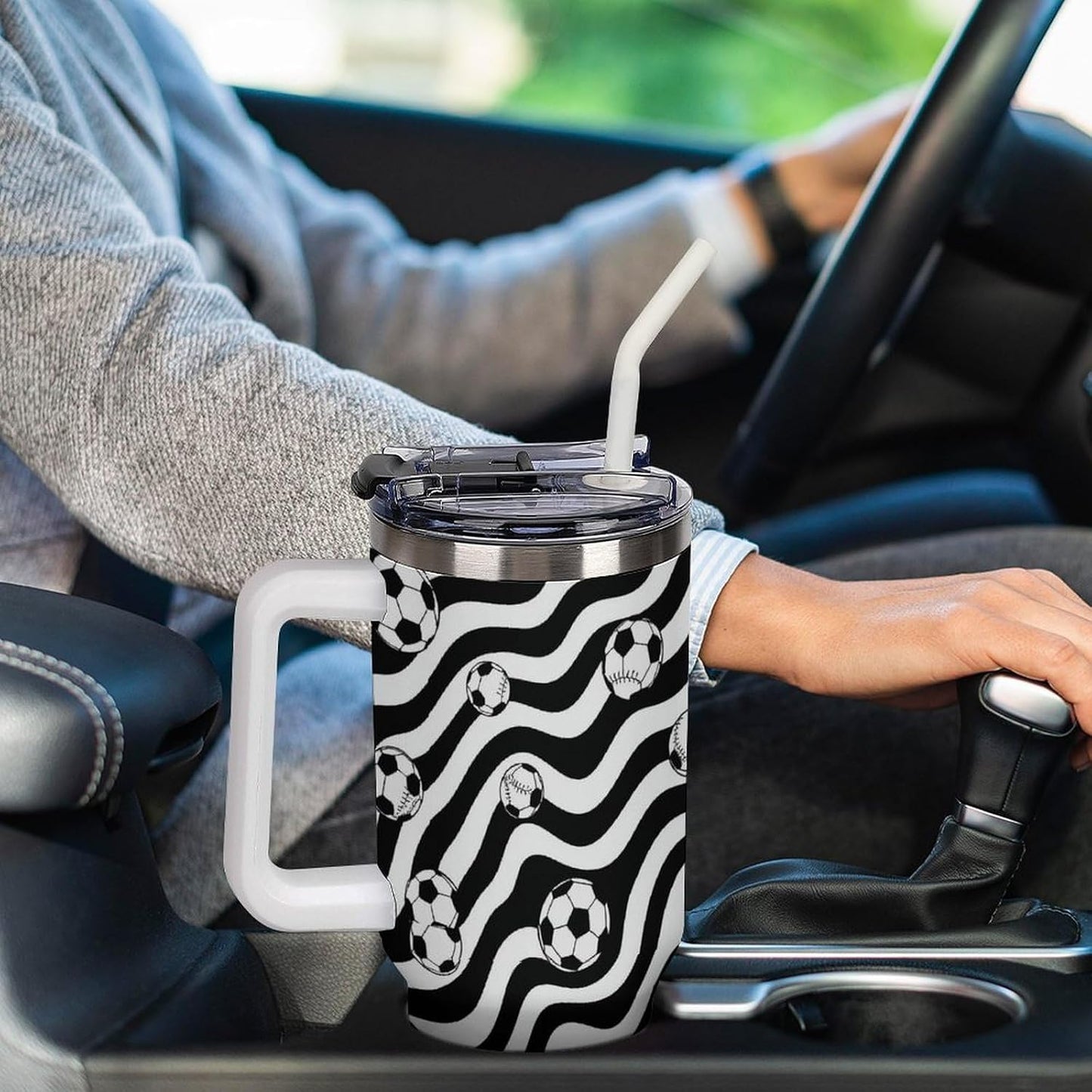 Leakproof Tumbler Vacuum Sealed Car Holder Friendly For Travel Simple Minimalist White Poppy Flower Pattern Coffee Mug Light Rose Red-style-27 - Colors H