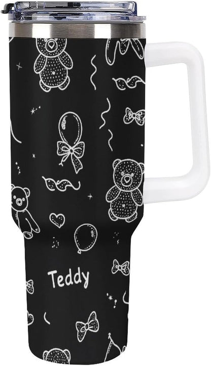 Leakproof Tumbler Vacuum Sealed Car Holder Friendly For Travel Simple Minimalist White Poppy Flower Pattern Coffee Mug Light Rose Red-style-27 - Colors H
