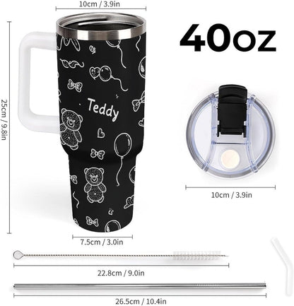 Leakproof Tumbler Vacuum Sealed Car Holder Friendly For Travel Simple Minimalist White Poppy Flower Pattern Coffee Mug Light Rose Red-style-27 - Colors H