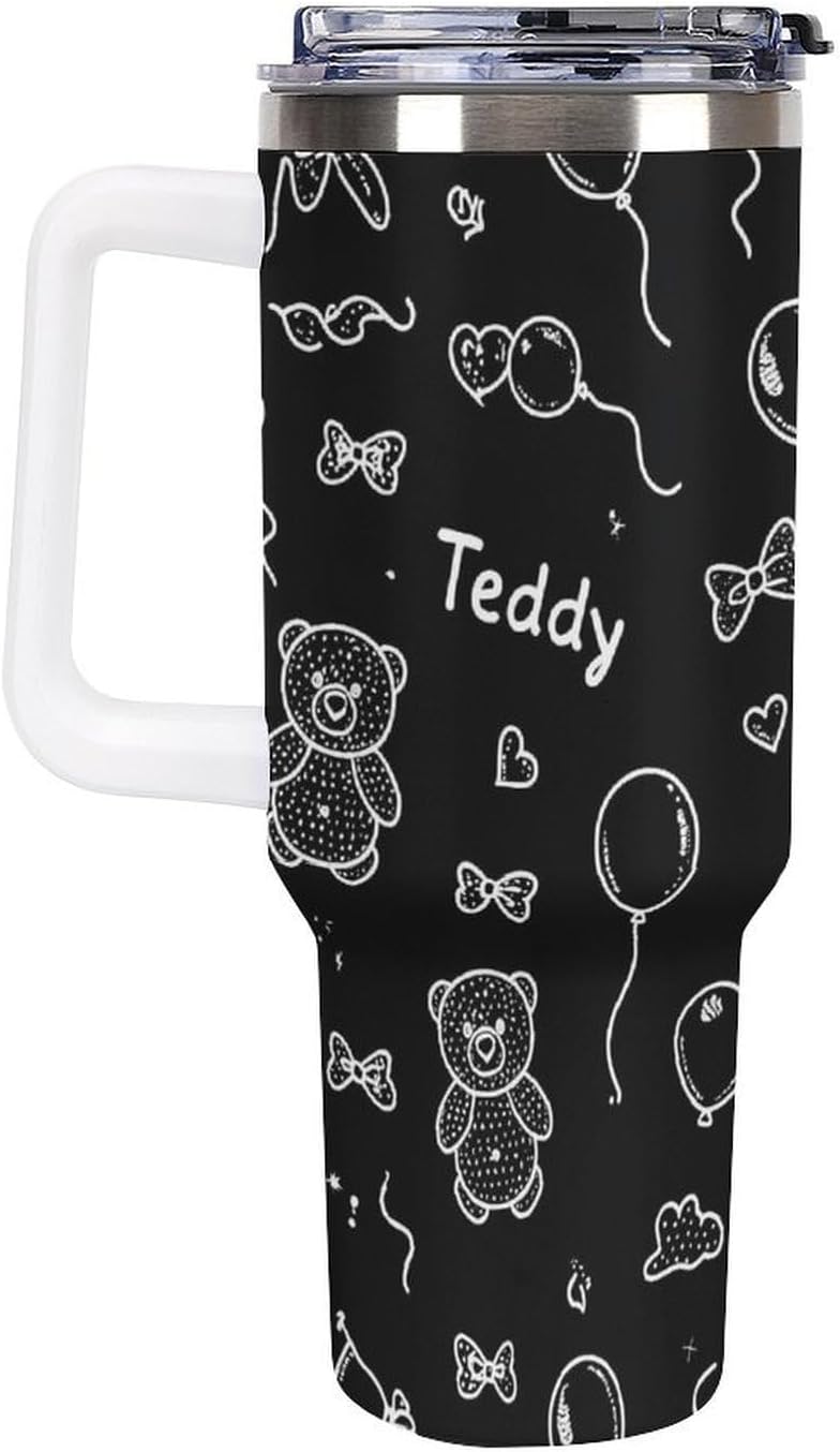 Leakproof Tumbler Vacuum Sealed Car Holder Friendly For Travel Simple Minimalist White Poppy Flower Pattern Coffee Mug Light Rose Red-style-27 - Colors H