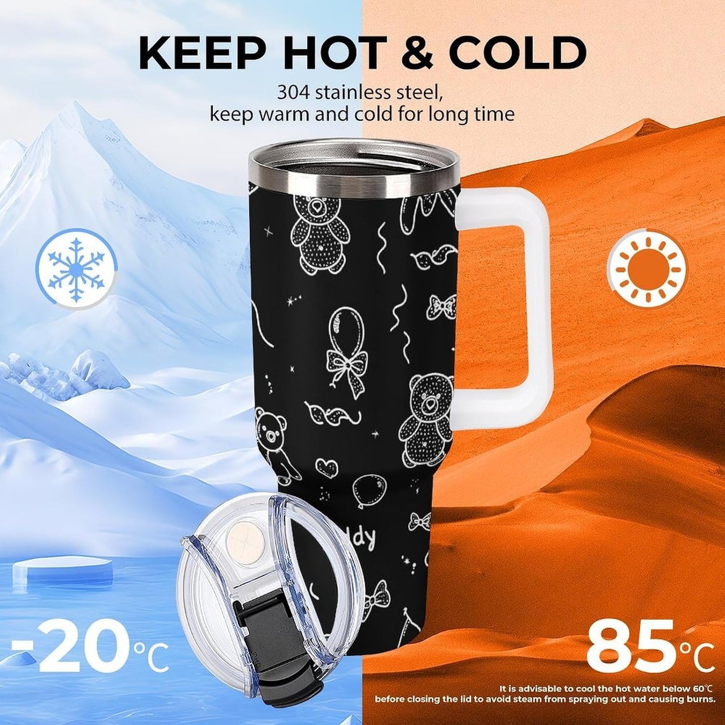 Leakproof Tumbler Vacuum Sealed Car Holder Friendly For Travel Simple Minimalist White Poppy Flower Pattern Coffee Mug Light Rose Red-style-27 - Colors H