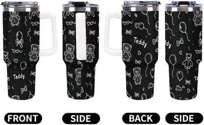 Leakproof Tumbler Vacuum Sealed Car Holder Friendly For Travel Simple Minimalist White Poppy Flower Pattern Coffee Mug Light Rose Red-style-27 - Colors H