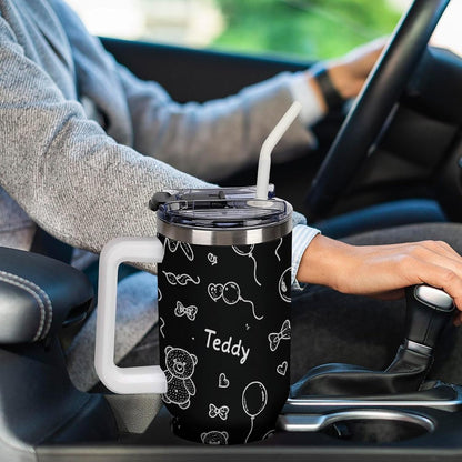 Leakproof Tumbler Vacuum Sealed Car Holder Friendly For Travel Simple Minimalist White Poppy Flower Pattern Coffee Mug Light Rose Red-style-27 - Colors H