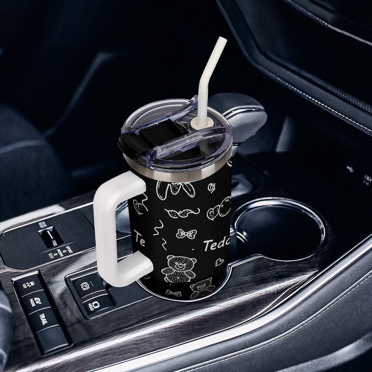 Leakproof Tumbler Vacuum Sealed Car Holder Friendly For Travel Simple Minimalist White Poppy Flower Pattern Coffee Mug Light Rose Red-style-27 - Colors H