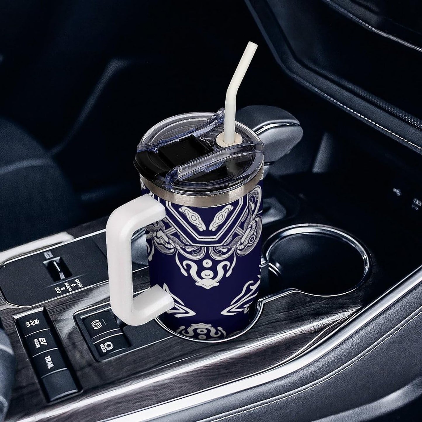 Leakproof Tumbler Vacuum Sealed Car Holder Friendly For Travel Simple Minimalist White Poppy Flower Pattern Coffee Mug Light Rose Red-style-27 - Colors H