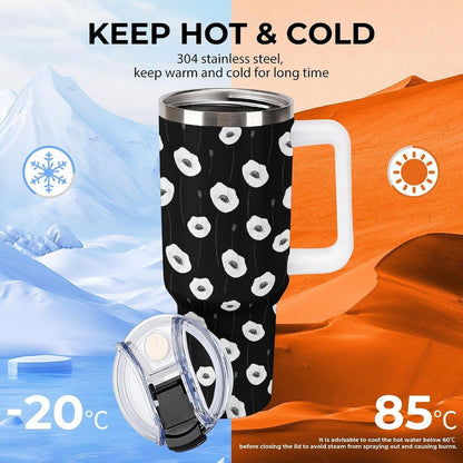 Leakproof Tumbler Vacuum Sealed Car Holder Friendly For Travel Simple Minimalist White Poppy Flower Pattern Coffee Mug Light Rose Red-style-27 - Colors H