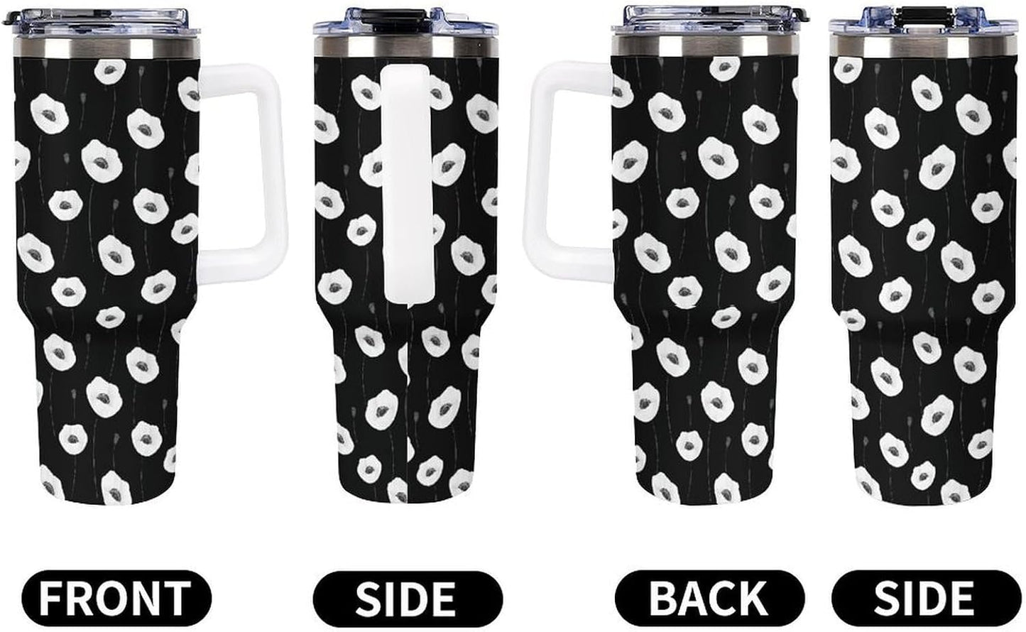Leakproof Tumbler Vacuum Sealed Car Holder Friendly For Travel Simple Minimalist White Poppy Flower Pattern Coffee Mug Light Rose Red-style-27 - Colors H