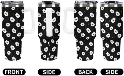 Leakproof Tumbler Vacuum Sealed Car Holder Friendly For Travel Simple Minimalist White Poppy Flower Pattern Coffee Mug Light Rose Red-style-27 - Colors H