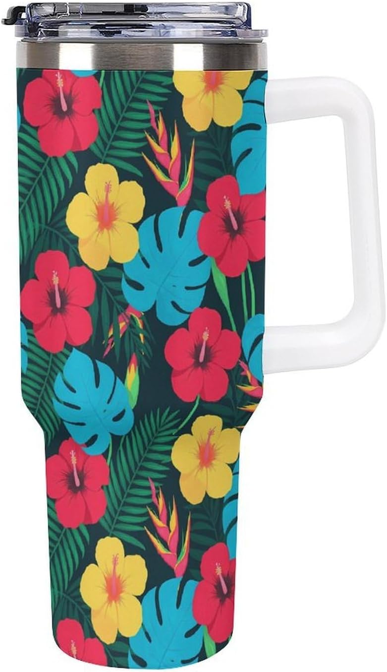 Leakproof Tumbler Vacuum Sealed Car Holder Friendly For Travel Simple Minimalist White Poppy Flower Pattern Coffee Mug Light Rose Red-style-27 - Colors H