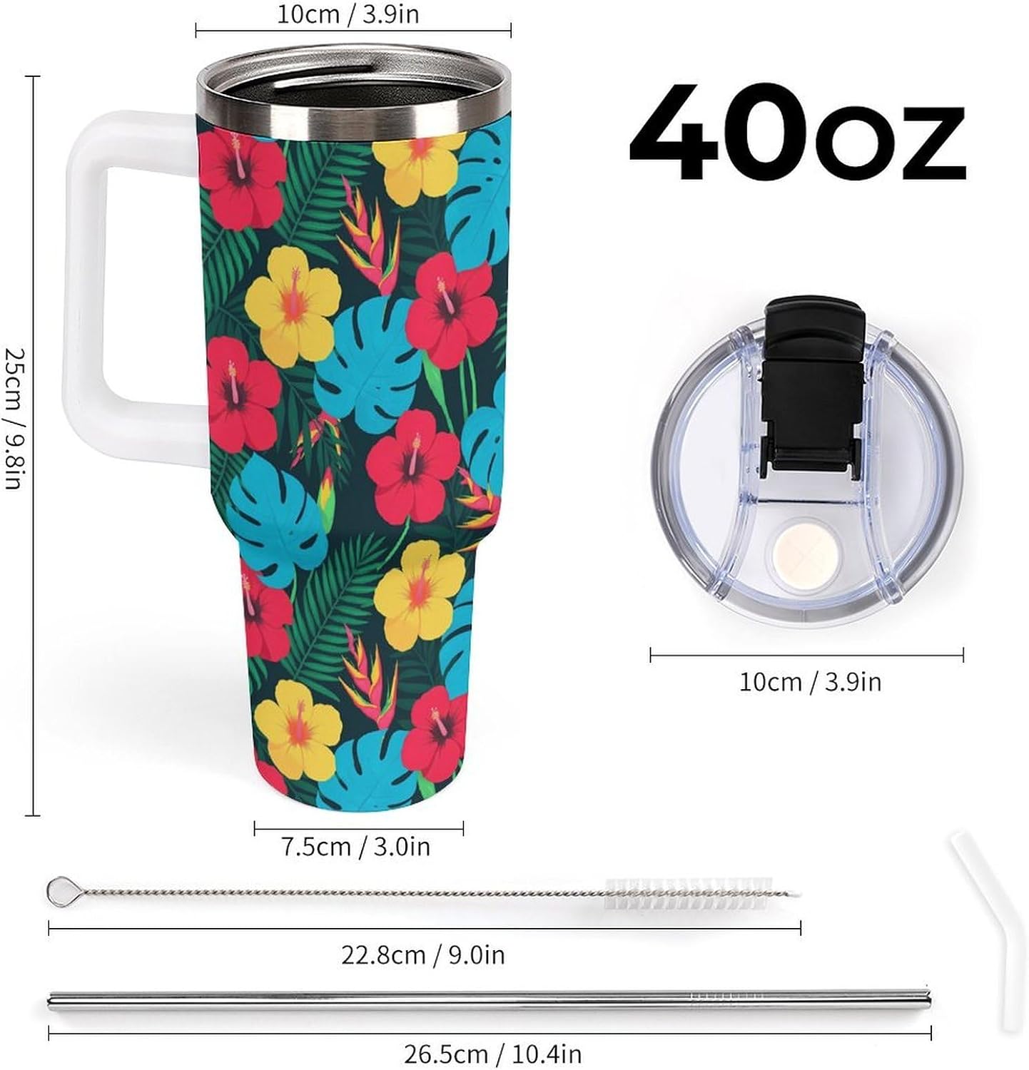 Leakproof Tumbler Vacuum Sealed Car Holder Friendly For Travel Simple Minimalist White Poppy Flower Pattern Coffee Mug Light Rose Red-style-27 - Colors H