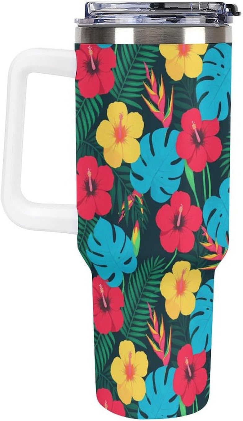 Leakproof Tumbler Vacuum Sealed Car Holder Friendly For Travel Simple Minimalist White Poppy Flower Pattern Coffee Mug Light Rose Red-style-27 - Colors H