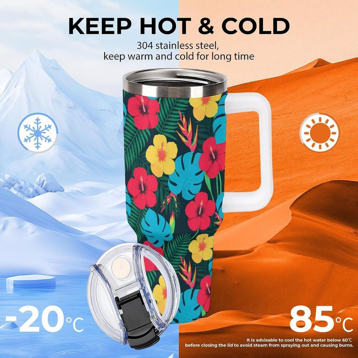 Leakproof Tumbler Vacuum Sealed Car Holder Friendly For Travel Simple Minimalist White Poppy Flower Pattern Coffee Mug Light Rose Red-style-27 - Colors H