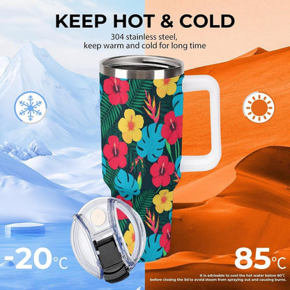 Leakproof Tumbler Vacuum Sealed Car Holder Friendly For Travel Simple Minimalist White Poppy Flower Pattern Coffee Mug Light Rose Red-style-27 - Colors H