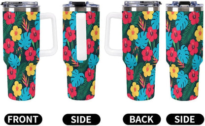 Leakproof Tumbler Vacuum Sealed Car Holder Friendly For Travel Simple Minimalist White Poppy Flower Pattern Coffee Mug Light Rose Red-style-27 - Colors H