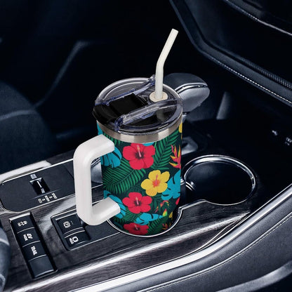 Leakproof Tumbler Vacuum Sealed Car Holder Friendly For Travel Simple Minimalist White Poppy Flower Pattern Coffee Mug Light Rose Red-style-27 - Colors H