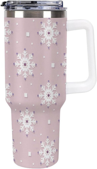 Leakproof Tumbler Vacuum Sealed Car Holder Friendly For Travel Simple Minimalist White Poppy Flower Pattern Coffee Mug Light Rose Red-style-27 - Colors H