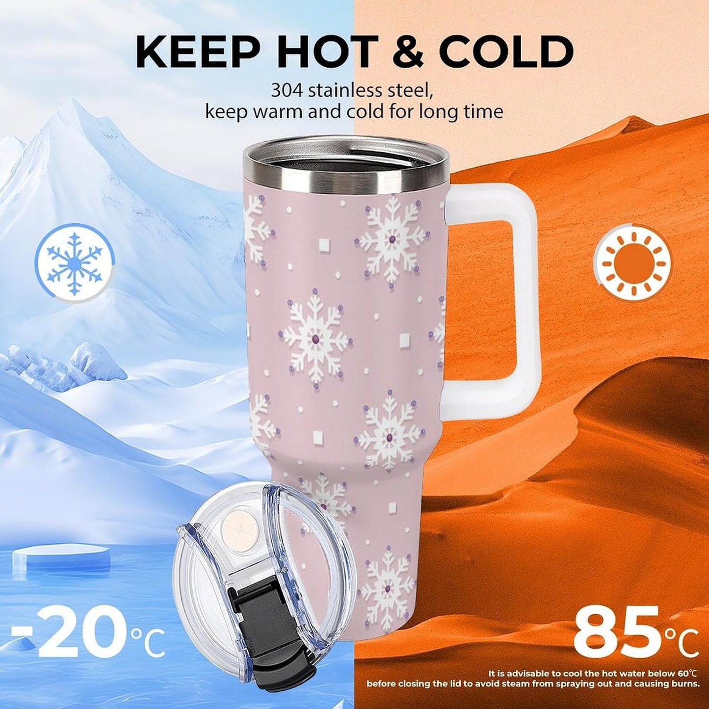 Leakproof Tumbler Vacuum Sealed Car Holder Friendly For Travel Simple Minimalist White Poppy Flower Pattern Coffee Mug Light Rose Red-style-27 - Colors H