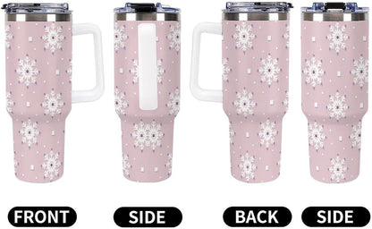 Leakproof Tumbler Vacuum Sealed Car Holder Friendly For Travel Simple Minimalist White Poppy Flower Pattern Coffee Mug Light Rose Red-style-27 - Colors H
