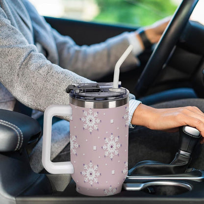 Leakproof Tumbler Vacuum Sealed Car Holder Friendly For Travel Simple Minimalist White Poppy Flower Pattern Coffee Mug Light Rose Red-style-27 - Colors H