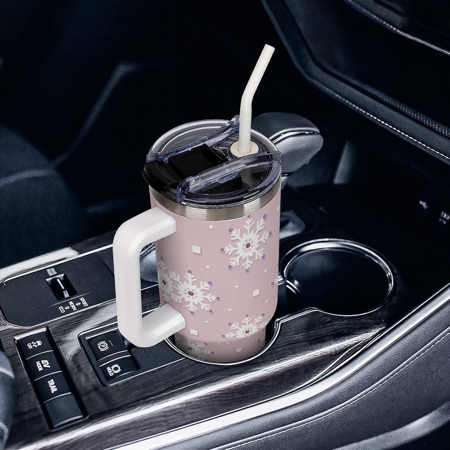 Leakproof Tumbler Vacuum Sealed Car Holder Friendly For Travel Simple Minimalist White Poppy Flower Pattern Coffee Mug Light Rose Red-style-27 - Colors H