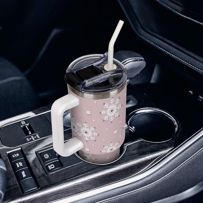 Leakproof Tumbler Vacuum Sealed Car Holder Friendly For Travel Simple Minimalist White Poppy Flower Pattern Coffee Mug Light Rose Red-style-27 - Colors H