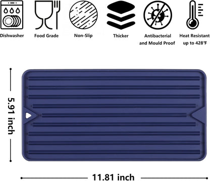 Mini Silicone Dish Drying Mat, Flexible & Thick, 6" x 12", Blue