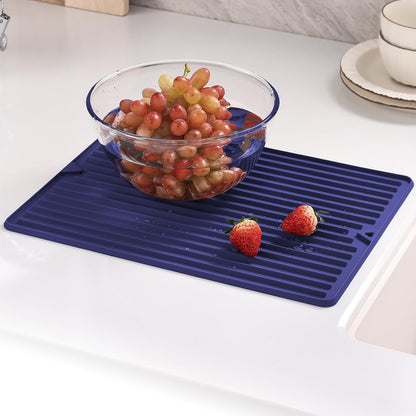Mini Silicone Dish Drying Mat, Flexible & Thick, 6" x 12", Blue