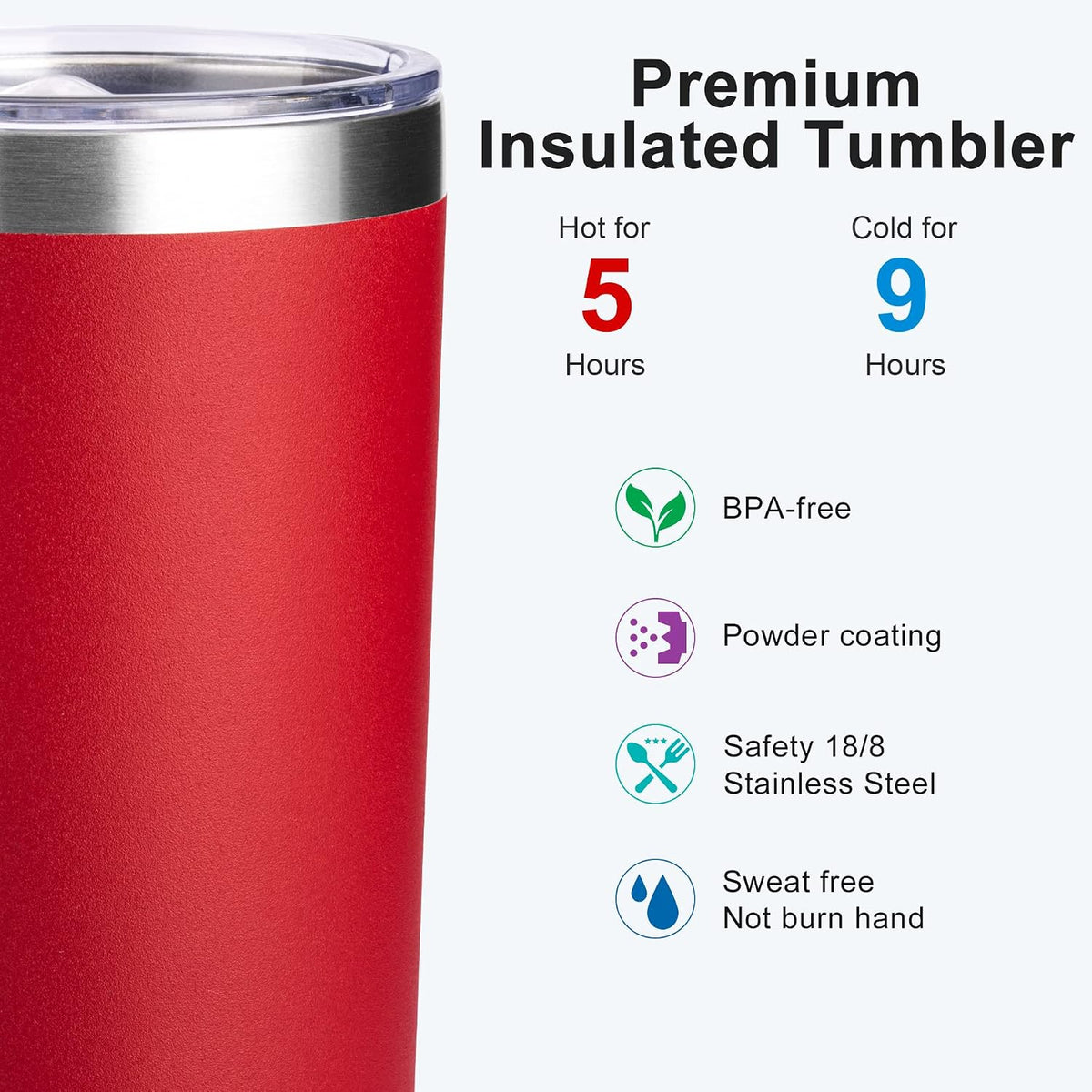 20 oz Stainless Steel Skinny Tumbler Double Wall Insulated Slim Water Tumbler Cup for Coffee, Tea (Baby Blue)