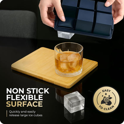 Large Ice Cube Trays for Whiskey, Silicone Ice Cube Tray, with Reinforced Steel Ring Top, Makes 12 perfect 2-in ice cubes, Square Ice Tray for Cocktails, Whiskey, Coffee. (2 Pack)