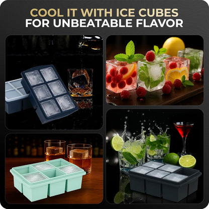 Large Ice Cube Trays for Whiskey, Silicone Ice Cube Tray, with Reinforced Steel Ring Top, Makes 12 perfect 2-in ice cubes, Square Ice Tray for Cocktails, Whiskey, Coffee. (2 Pack)