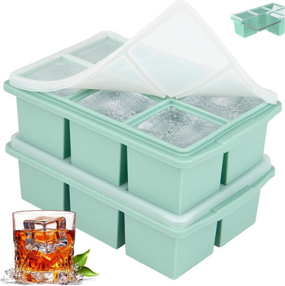 Large Ice Cube Trays for Whiskey, Silicone Ice Cube Tray, with Reinforced Steel Ring Top, Makes 12 perfect 2-in ice cubes, Square Ice Tray for Cocktails, Whiskey, Coffee. (2 Pack)