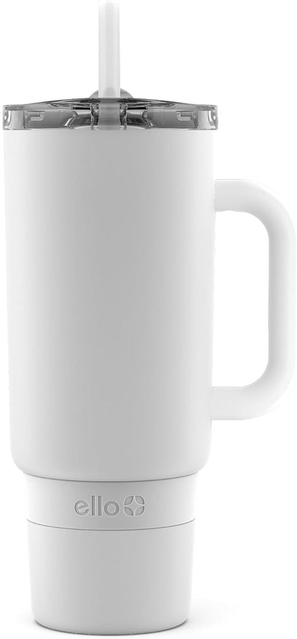 Port 40oz Tumbler with Carry Loop & Integrated Handle, Vacuum Insulated Stainless Steel Reusable Water Bottle, Travel Mug with Leak Proof Lid & Straw, Perfect for Iced Coffee & Tea, White