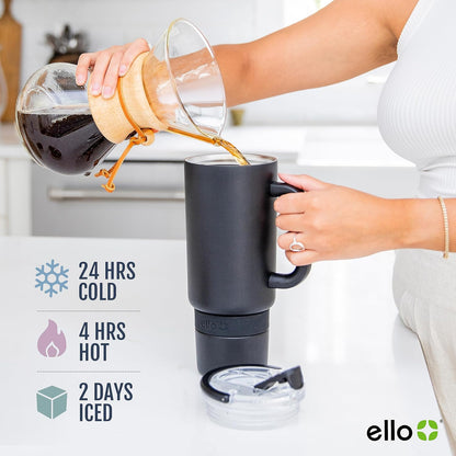Port 40oz Tumbler with Carry Loop & Integrated Handle, Vacuum Insulated Stainless Steel Reusable Water Bottle, Travel Mug with Leak Proof Lid & Straw, Perfect for Iced Coffee & Tea, White