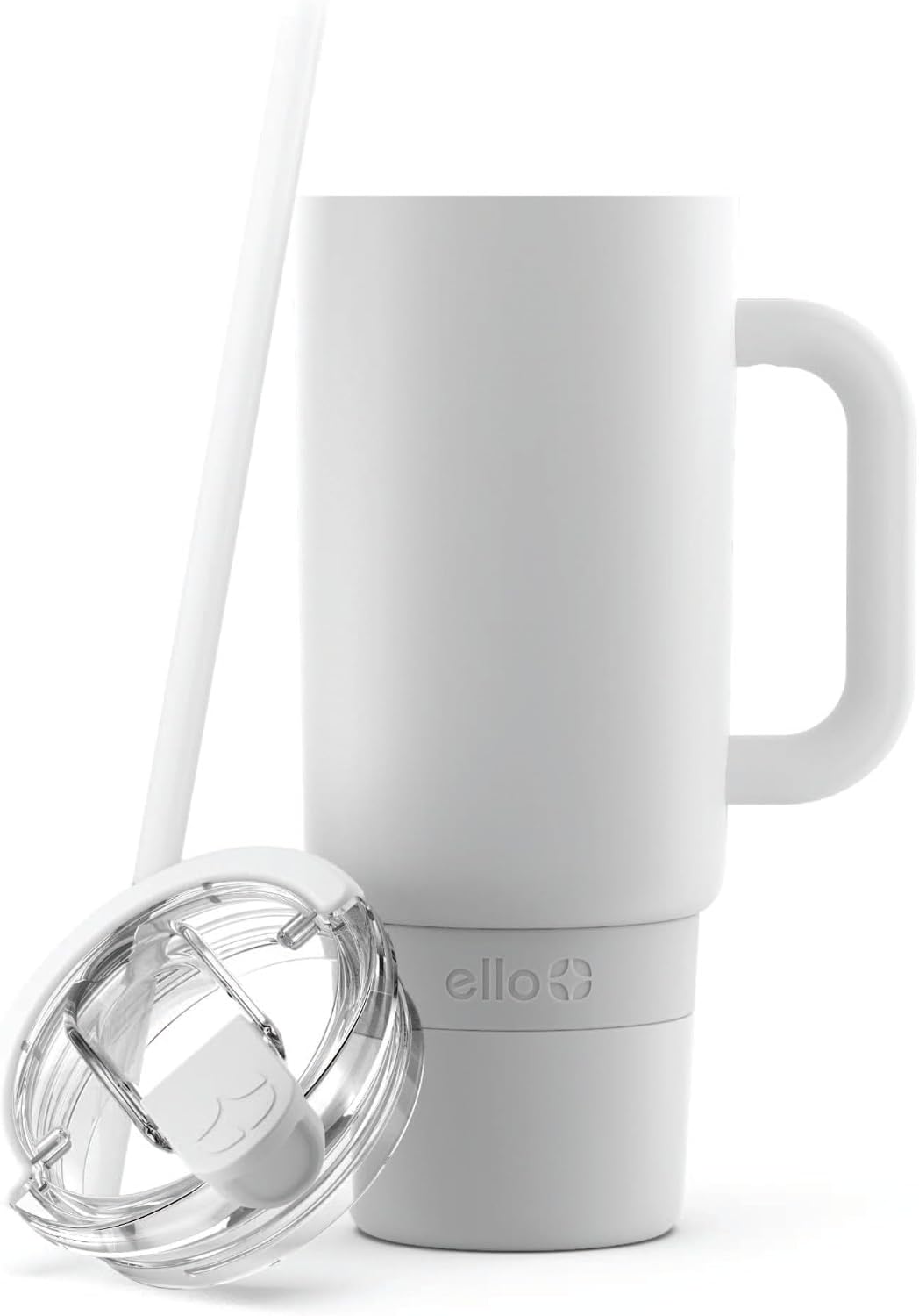 Port 40oz Tumbler with Carry Loop & Integrated Handle, Vacuum Insulated Stainless Steel Reusable Water Bottle, Travel Mug with Leak Proof Lid & Straw, Perfect for Iced Coffee & Tea, White