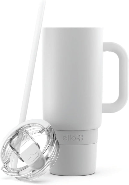 Port 40oz Tumbler with Carry Loop & Integrated Handle, Vacuum Insulated Stainless Steel Reusable Water Bottle, Travel Mug with Leak Proof Lid & Straw, Perfect for Iced Coffee & Tea, White