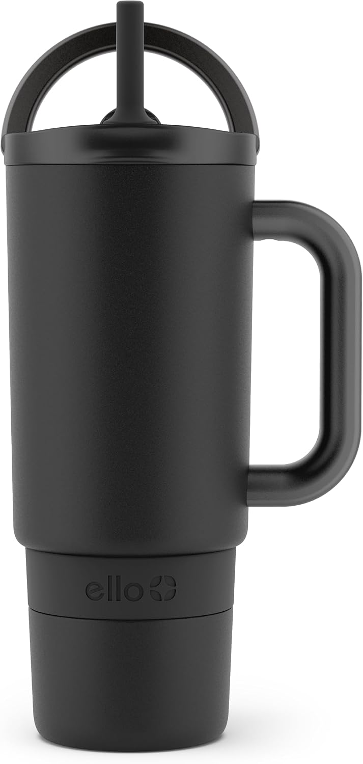 Port 40oz Tumbler with Carry Loop & Integrated Handle, Vacuum Insulated Stainless Steel Reusable Water Bottle, Travel Mug with Leak Proof Lid & Straw, Perfect for Iced Coffee & Tea, White