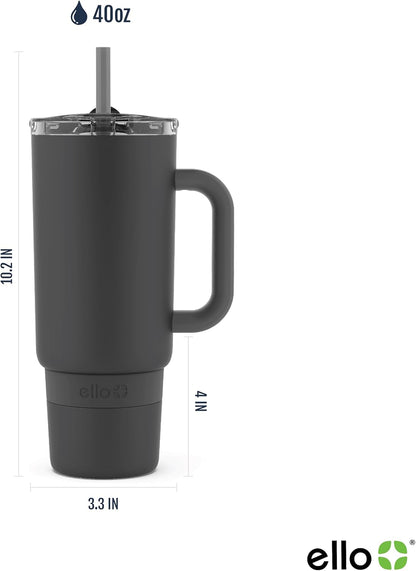 Port 40oz Tumbler with Carry Loop & Integrated Handle, Vacuum Insulated Stainless Steel Reusable Water Bottle, Travel Mug with Leak Proof Lid & Straw, Perfect for Iced Coffee & Tea, White