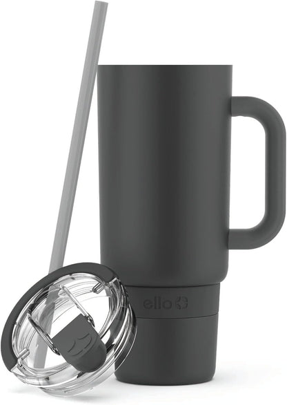 Port 40oz Tumbler with Carry Loop & Integrated Handle, Vacuum Insulated Stainless Steel Reusable Water Bottle, Travel Mug with Leak Proof Lid & Straw, Perfect for Iced Coffee & Tea, White
