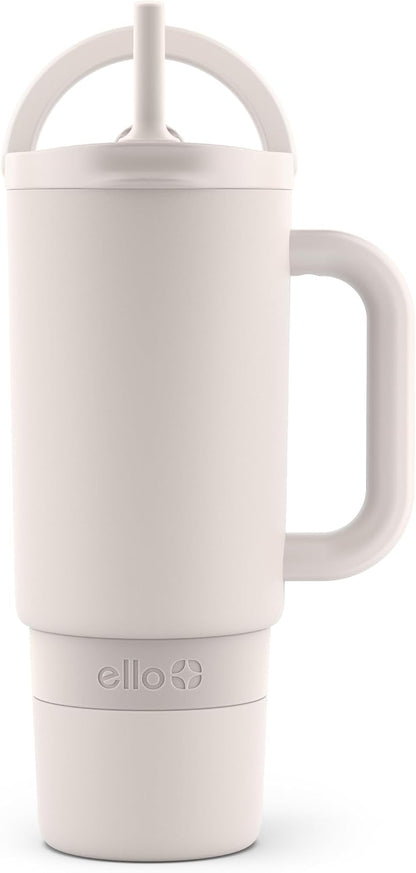 Port 40oz Tumbler with Carry Loop & Integrated Handle, Vacuum Insulated Stainless Steel Reusable Water Bottle, Travel Mug with Leak Proof Lid & Straw, Perfect for Iced Coffee & Tea, White