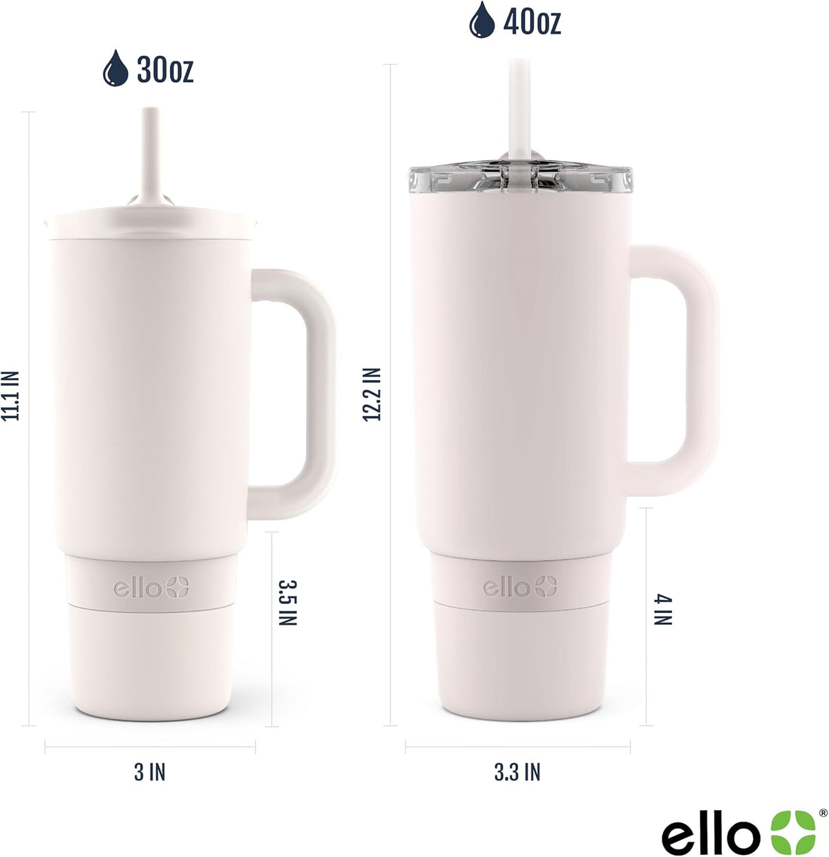 Port 40oz Tumbler with Carry Loop & Integrated Handle, Vacuum Insulated Stainless Steel Reusable Water Bottle, Travel Mug with Leak Proof Lid & Straw, Perfect for Iced Coffee & Tea, White