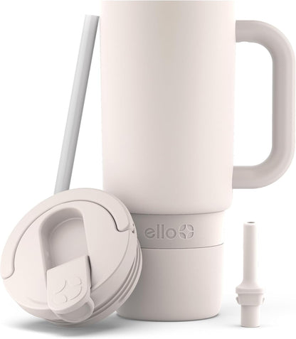 Port 40oz Tumbler with Carry Loop & Integrated Handle, Vacuum Insulated Stainless Steel Reusable Water Bottle, Travel Mug with Leak Proof Lid & Straw, Perfect for Iced Coffee & Tea, White