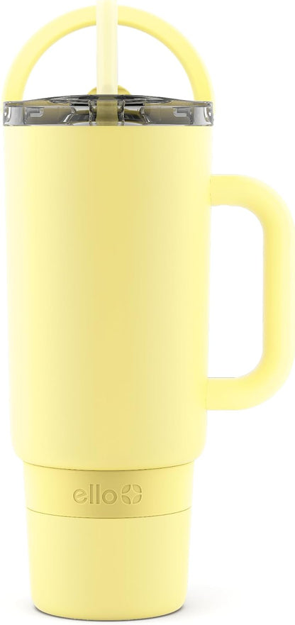 Port 40oz Tumbler with Carry Loop & Integrated Handle, Vacuum Insulated Stainless Steel Reusable Water Bottle, Travel Mug with Leak Proof Lid & Straw, Perfect for Iced Coffee & Tea, White