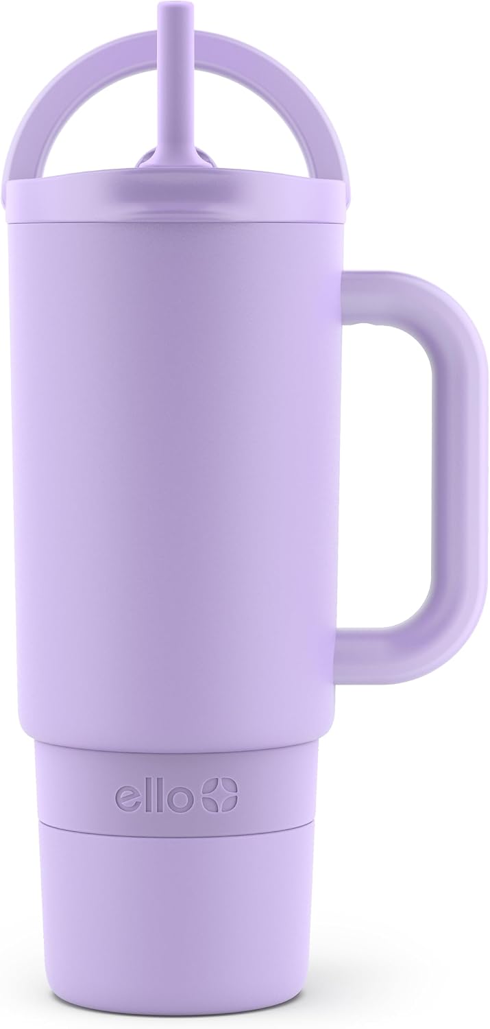 Port 40oz Tumbler with Carry Loop & Integrated Handle, Vacuum Insulated Stainless Steel Reusable Water Bottle, Travel Mug with Leak Proof Lid & Straw, Perfect for Iced Coffee & Tea, White