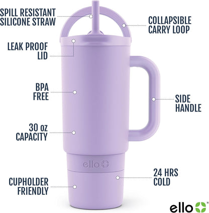 Port 40oz Tumbler with Carry Loop & Integrated Handle, Vacuum Insulated Stainless Steel Reusable Water Bottle, Travel Mug with Leak Proof Lid & Straw, Perfect for Iced Coffee & Tea, White
