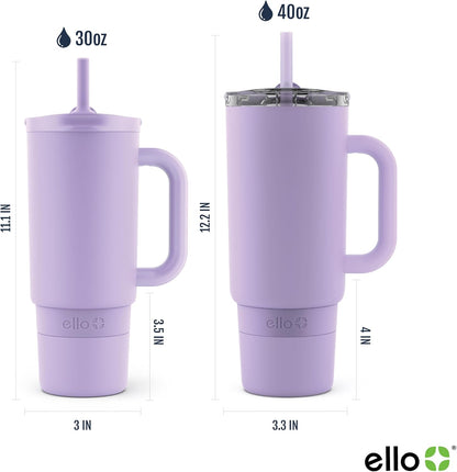 Port 40oz Tumbler with Carry Loop & Integrated Handle, Vacuum Insulated Stainless Steel Reusable Water Bottle, Travel Mug with Leak Proof Lid & Straw, Perfect for Iced Coffee & Tea, White