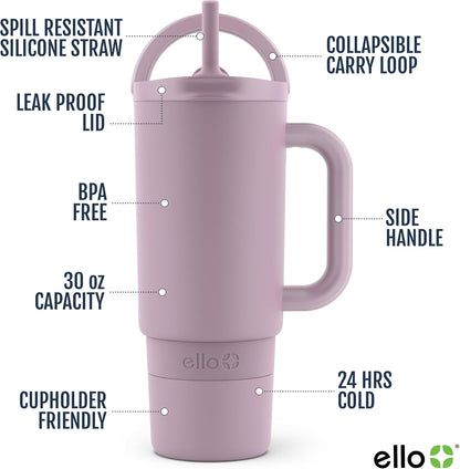 Port 40oz Tumbler with Carry Loop & Integrated Handle, Vacuum Insulated Stainless Steel Reusable Water Bottle, Travel Mug with Leak Proof Lid & Straw, Perfect for Iced Coffee & Tea, White