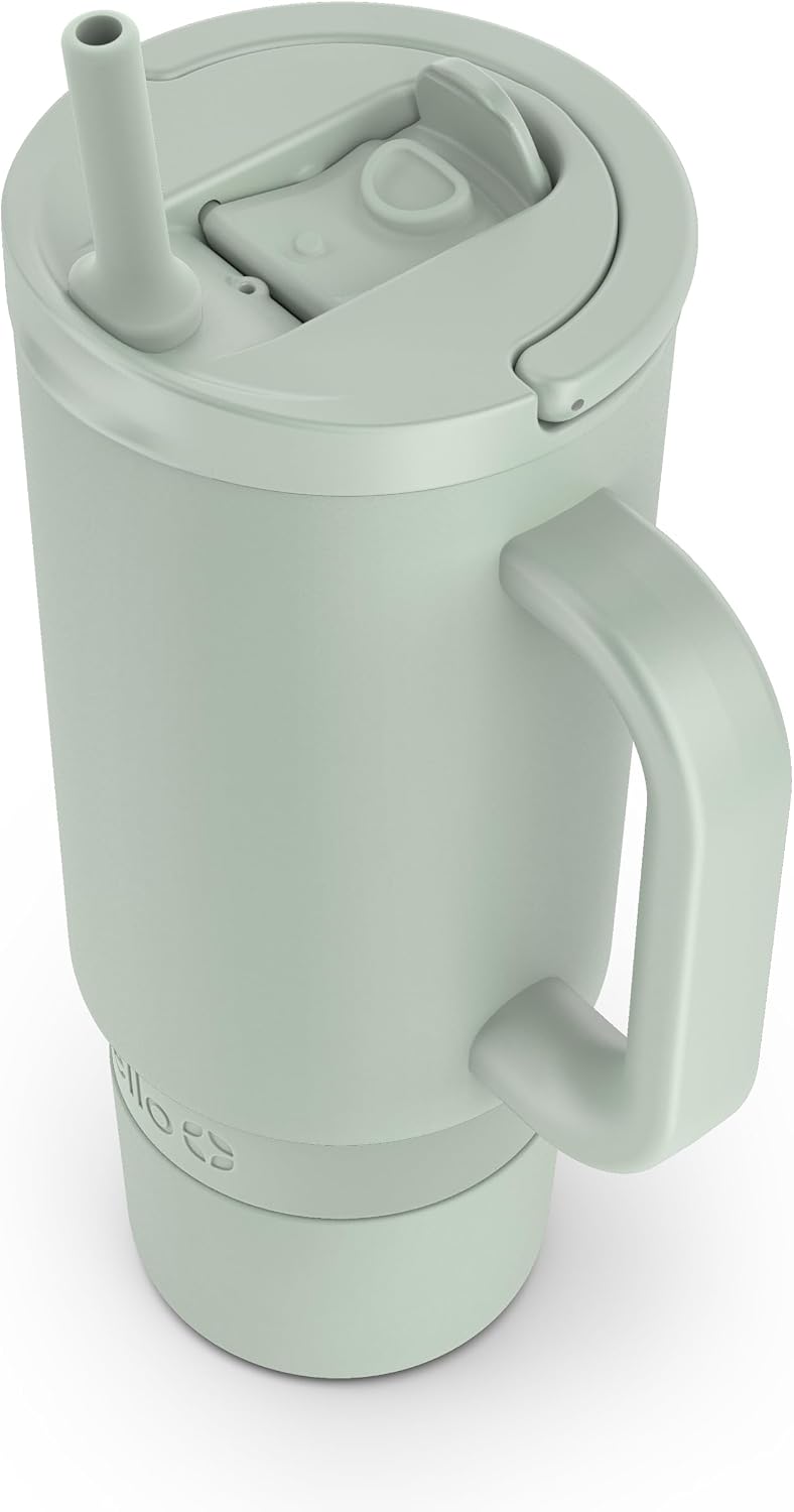 Port 40oz Tumbler with Carry Loop & Integrated Handle, Vacuum Insulated Stainless Steel Reusable Water Bottle, Travel Mug with Leak Proof Lid & Straw, Perfect for Iced Coffee & Tea, White