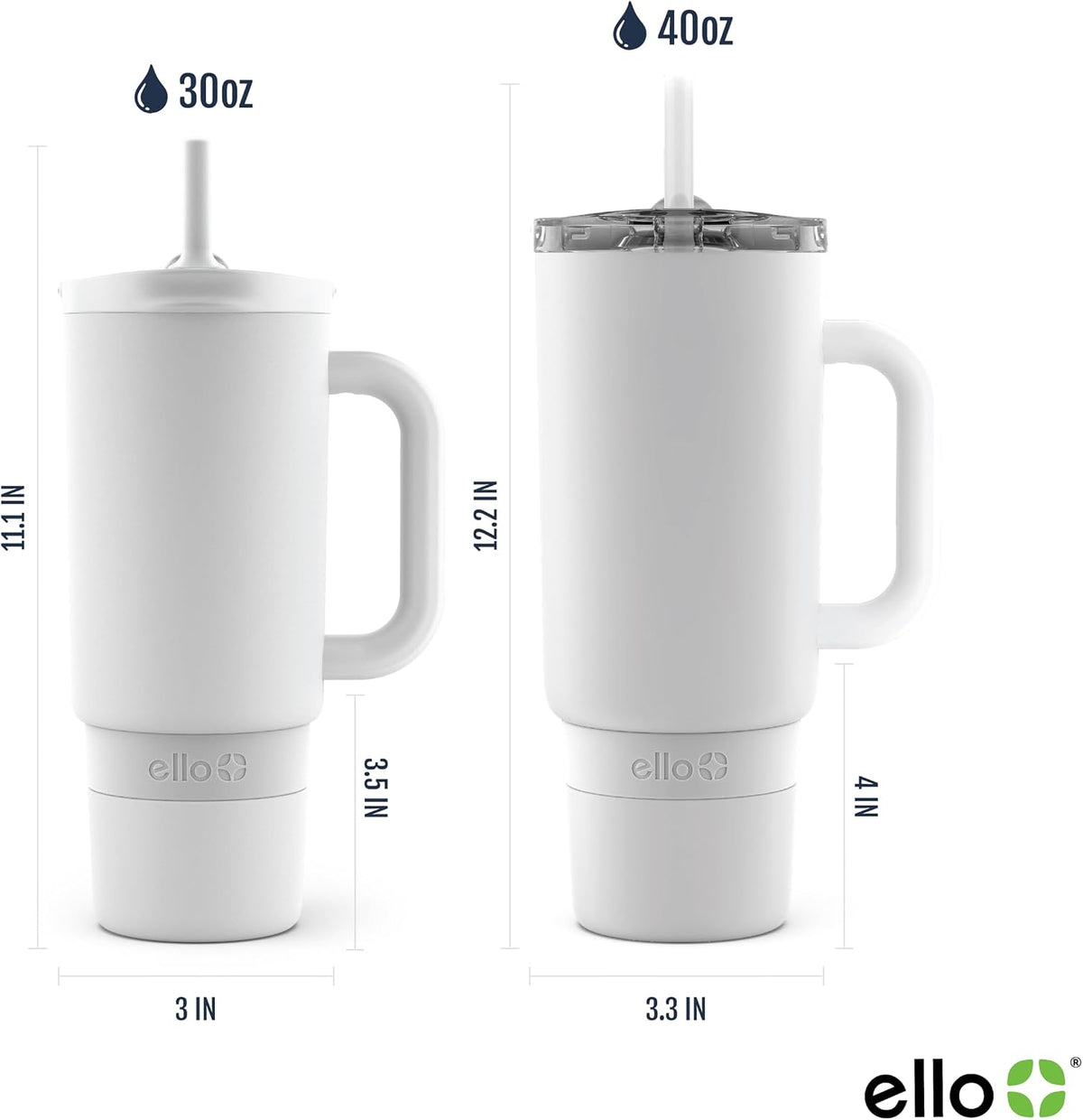 Port 40oz Tumbler with Carry Loop & Integrated Handle, Vacuum Insulated Stainless Steel Reusable Water Bottle, Travel Mug with Leak Proof Lid & Straw, Perfect for Iced Coffee & Tea, White
