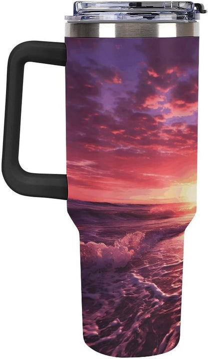 40 Oz Double Insulated Tumblers With Handles Pelican Birds Printed Insulated Tumbler With Straw With Lid Leak-proof Stainless Steel Travel Coffee Mug - Colors B